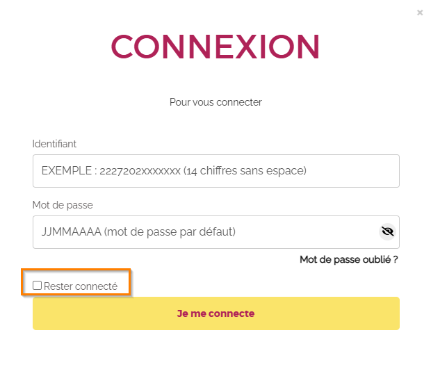Fenêtre présentant comment se connecter au compte usager