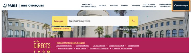 Page d'accueil du site présentant l'accès à Mon compte