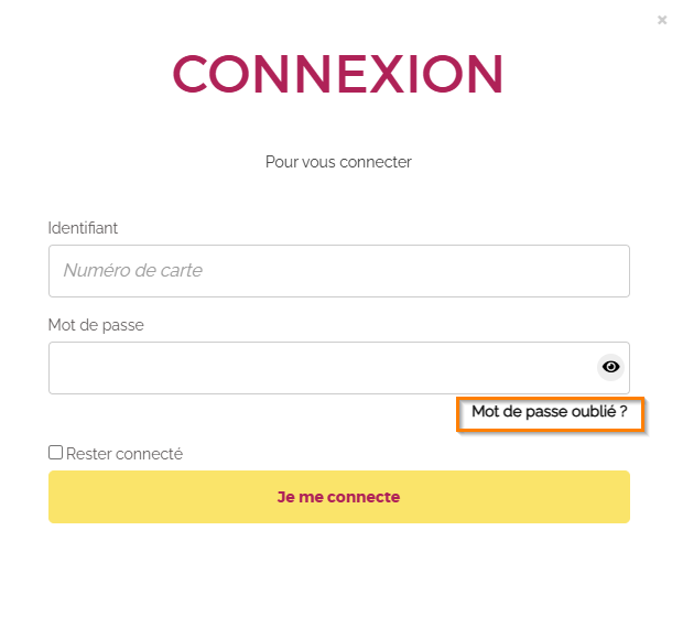 Fenêtre de connexion présentant la fonctionnalité Mot de passe oublié